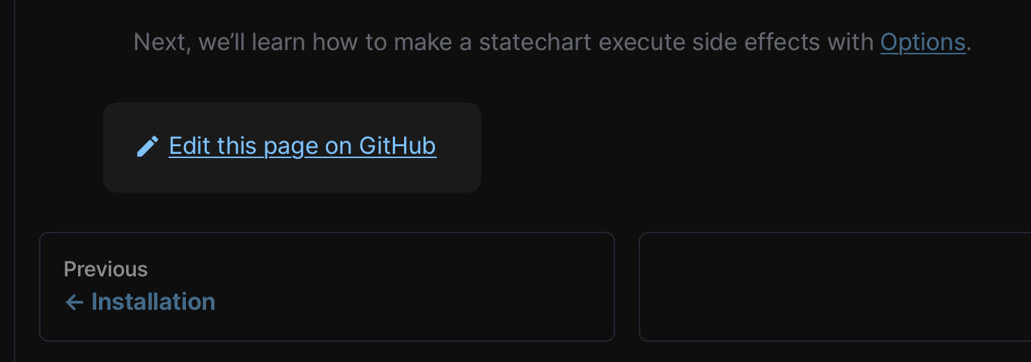A link at the bottom of a Stately docs page with an ‘Edit this page on GitHub’ link.